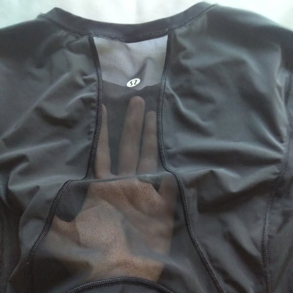 Lululemon Black SET Long-Sleeved Top + Cropped Legging Tight Sheer Panels MINT - Picture 6 of 9